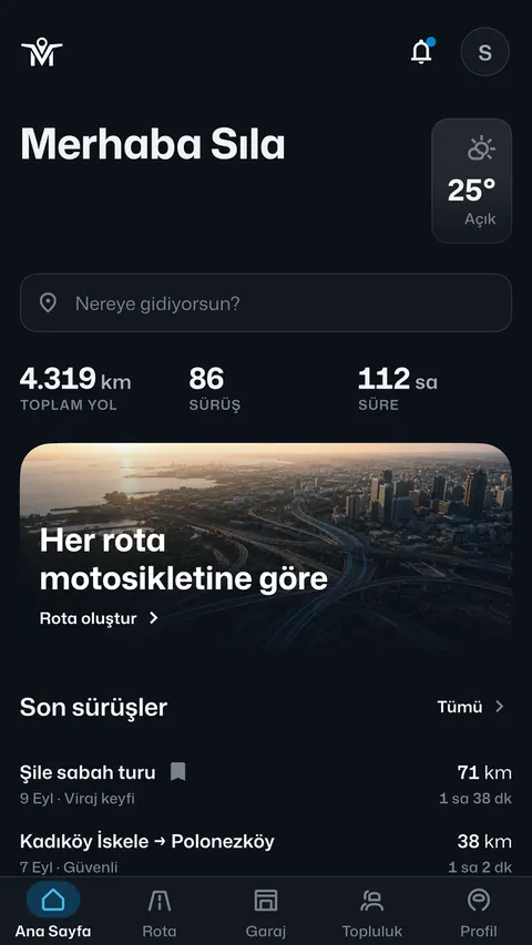 MotoMap app, home