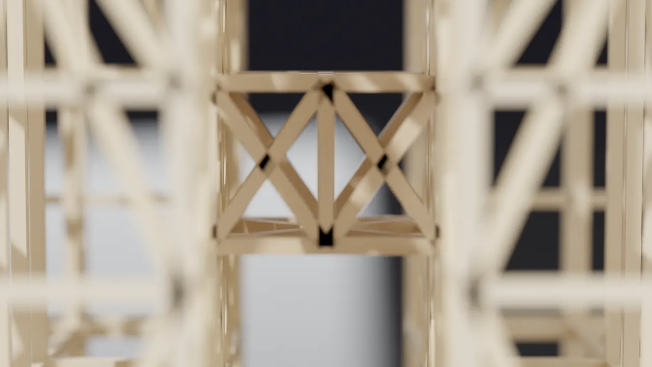 Render of a sky bridge truss between the towers